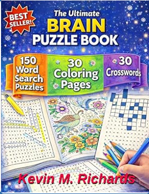The Ultimate Brain Puzzle Book: 3150 Word Search Puzzles, 30 Crossword Puzzles & 30 Coloring Pages: Large Print Activity Book for Adults, Seniors & Kids